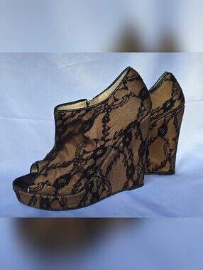 Marco Santi Black Lace Overlay Wedge Heels